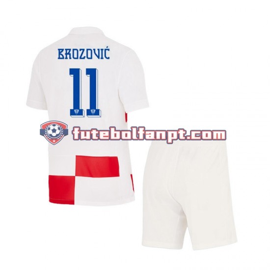 Camisola Principal Seleção Croata Marcelo Brozovic 11 Euro 2024 Manga Curta ,Criança