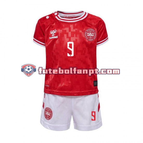 Camisola Principal Seleção Dinamarquesa Hojlund 9 Euro 2024 Manga Curta ,Criança