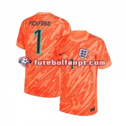 Camisola Principal Guarda-redes Seleção Inglesa Laranja Pickford 1 Euro 2024 Manga Curta ,Homem