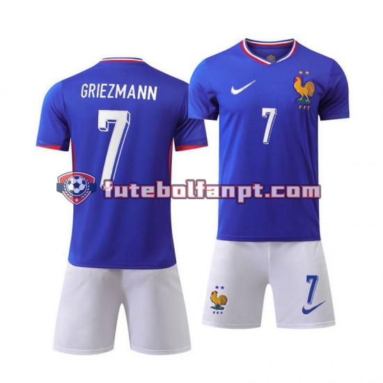 Camisola Principal Seleção Francesa Azul Antoine Griezmann 7 Euro 2024 Manga Curta ,Criança