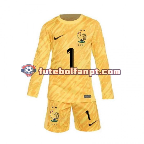 Camisola Principal Guarda-redes Seleção Francesa Amarelo Hugo Lloris 1 Euro 2024 Manga Comprida ,Criança