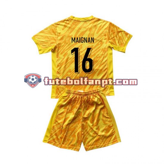 Camisola Principal Guarda-redes Seleção Francesa Amarelo Mike Maignan 16 Euro 2024 Manga Curta ,Criança