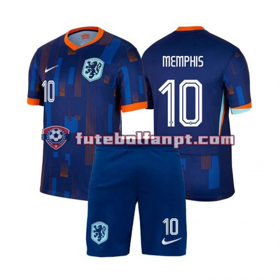 Camisola Alternativo Seleção Neerlandesa Memphis Depay 10 Euro 2024 Manga Curta ,Criança