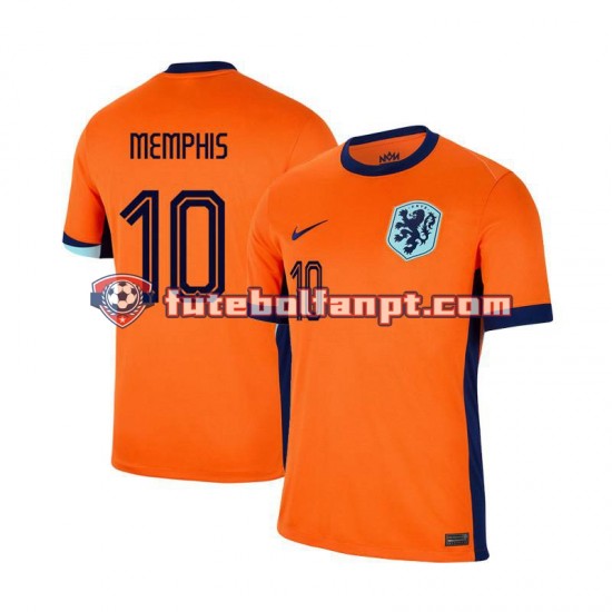 Camisola Principal Seleção Neerlandesa Memphis Depay 10 Euro 2024 Manga Curta ,Homem