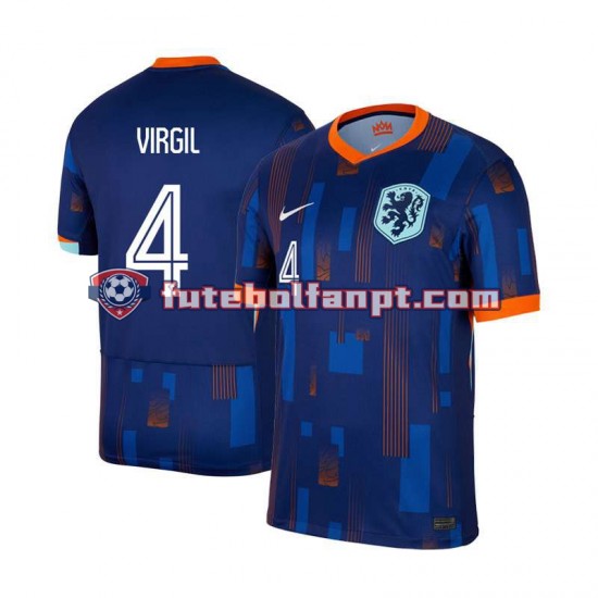 Camisola Alternativo Seleção Neerlandesa Virgil van Dijk 4 Euro 2024 Manga Curta ,Homem