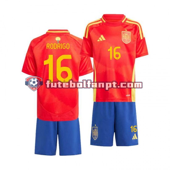 Camisola Principal Seleção Espanhola Rodrigo 16 Euro 2024 Manga Curta ,Criança