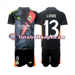 Camisola Alternativo Guarda-redes Real Madrid Preto Andriy Lunin 13 Época 2024/2025 Manga Curta ,Criança