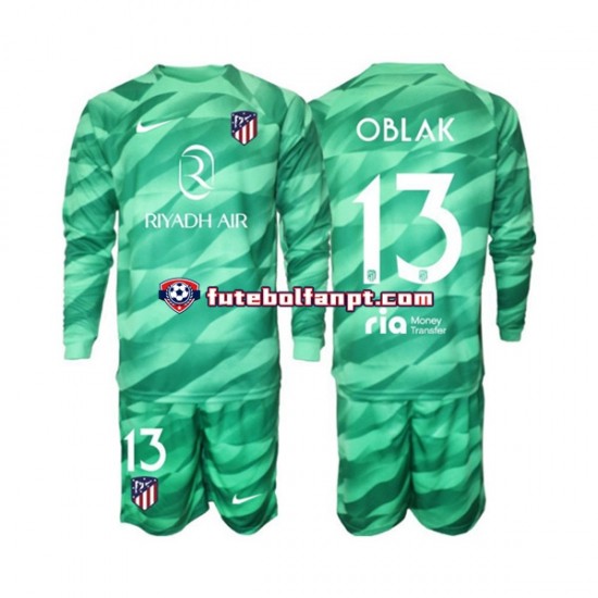 Camisola Alternativo Guarda-redes Atlético Madrid Verde Jan Oblak 13 Época 2023/2024 Manga Comprida ,Criança