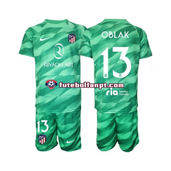 Camisola Alternativo Guarda-redes Atlético Madrid Verde Jan Oblak 13 Época 2023/2024 Manga Curta ,Criança