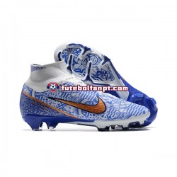 Ouro Azul Branco Nike Air Zoom Mercurial Superfly IX Elite FG Chuteiras de futebol