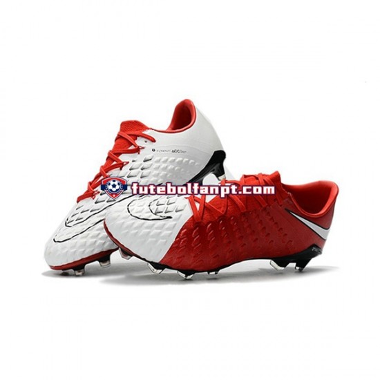 Vermelho Branco Nike HyperVenom Phantom III Elite FG Chuteiras de futebol