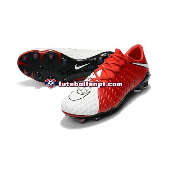 Vermelho Branco Nike HyperVenom Phantom III Elite FG Chuteiras de futebol