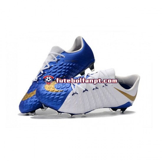 Azul Amarelo Branco Nike Neymar HyperVenom Phantom 3 Elite FG Chuteiras de futebol