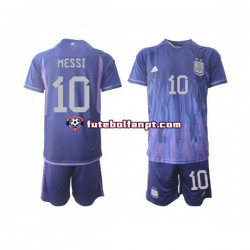 Camisola Alternativo Seleção Argentina Lionel Messi 10 World Cup 2022 Manga Curta ,Criança