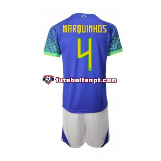 Camisola Alternativo Seleção Brasileira Marquinhos 4 World Cup 2022 Manga Curta ,Criança