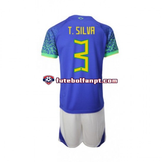 Camisola Alternativo Seleção Brasileira Thiago Silva 3 World Cup 2022 Manga Curta ,Criança