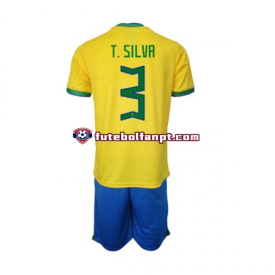 Camisola Principal Seleção Brasileira Thiago Silva 3 World Cup 2022 Manga Curta ,Criança