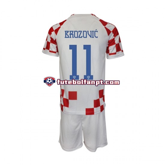 Camisola Principal Seleção Croata Brozovic 11 World Cup 2022 Manga Curta ,Criança