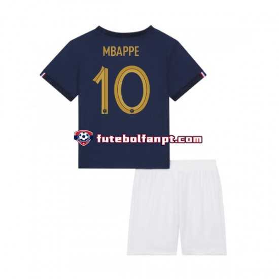 Camisola Principal Seleção Francesa Mbappe 10 World Cup 2022 Manga Curta ,Criança