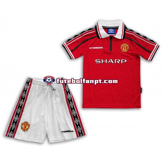 Camisola Principal Manchester United Retro 1998-1999 Manga Curta ,Criança