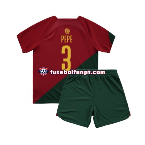 Camisola Principal Seleção Portuguesa PEPE 3 World Cup 2022 Manga Curta ,Criança