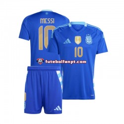 Camisola Alternativo Seleção Argentina Azul Lionel Messi 10 Copa America 2024 Manga Curta ,Criança