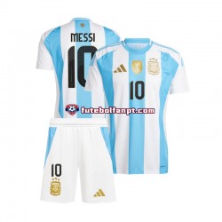 Camisola Principal Seleção Argentina Azul Branco Lionel Messi 10 Copa America 2024 Manga Curta ,Criança