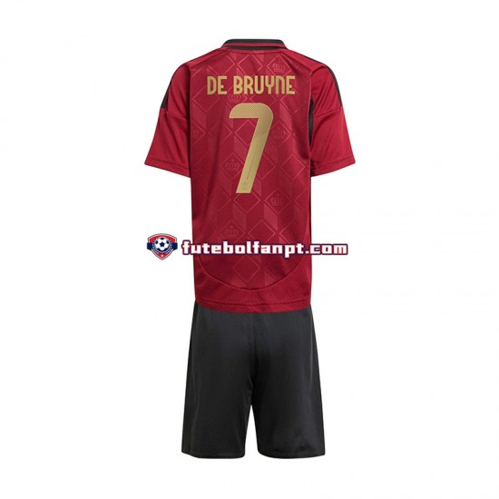 Camisola Principal Seleção Belga Vermelho De Bruyne 7 Euro 2024 Manga Curta ,Criança