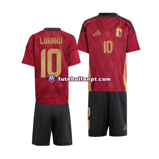 Camisola Principal Seleção Belga Vermelho Romelu Lukaku 10 Euro 2024 Manga Curta ,Criança