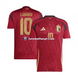 Camisola Principal Seleção Belga Vermelho Romelu Lukaku 10 Euro 2024 Manga Curta ,Homem