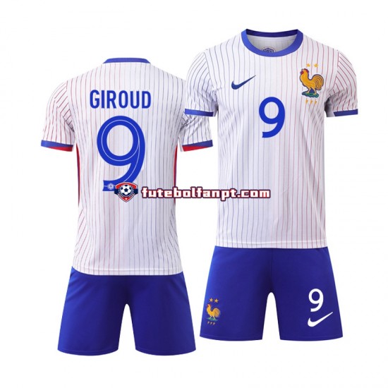 Camisola Alternativo Seleção Francesa Branco Olivier Giroud 9 Euro 2024 Manga Curta ,Criança