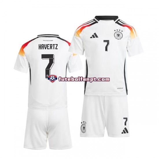 Camisola Principal Seleção Alemã Branco Havertz 7 Euro 2024 Manga Curta ,Criança