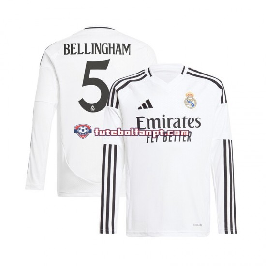 Camisola Principal Real Madrid Branco Jude Bellingham 5 Época 2024/2025 Manga Comprida ,Homem