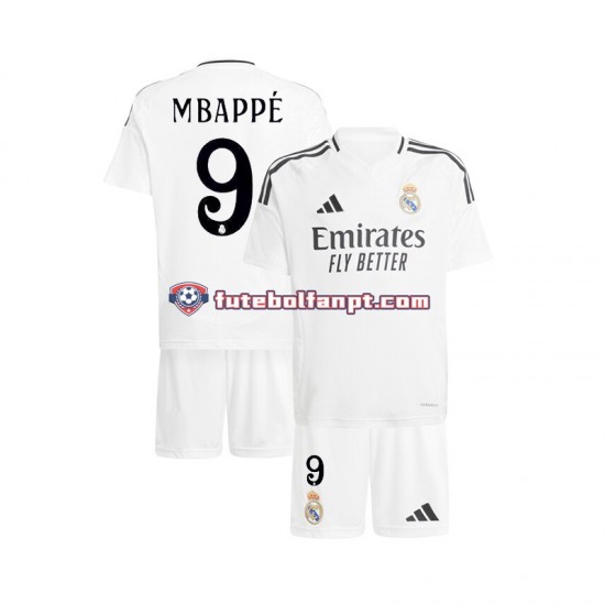 Camisola Principal Real Madrid Branco Kylian Mbappe 9 Época 2024/2025 Manga Curta ,Criança