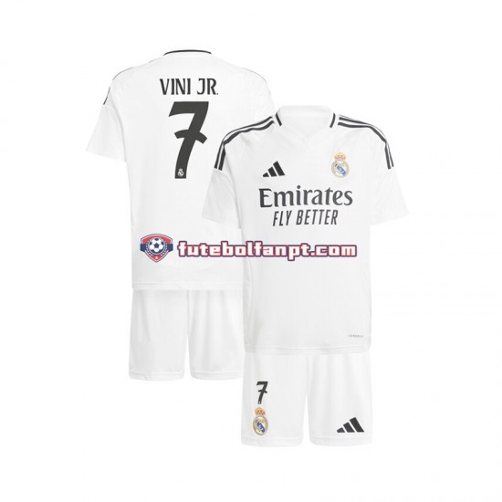 Camisola Principal Real Madrid Branco Vinicius Junior 7 Época 2024/2025 Manga Curta ,Criança