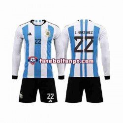 Camisola Principal Seleção Argentina 3 Stars Lautaro Martinez 22 World Cup 2022 Manga Comprida ,Criança
