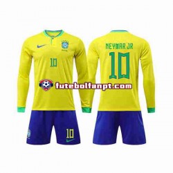 Camisola Principal Seleção Brasileira Neymar Jr 10 World Cup 2022 Manga Comprida ,Criança