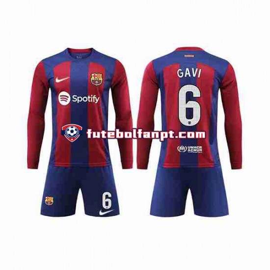 Camisola Principal FC Barcelona GAVI 6 Época 2023/2024 Manga Comprida ,Criança