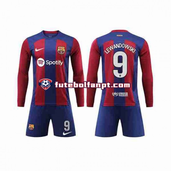 Camisola Principal FC Barcelona LEWANDOWSKI 9 Época 2023/2024 Manga Comprida ,Criança