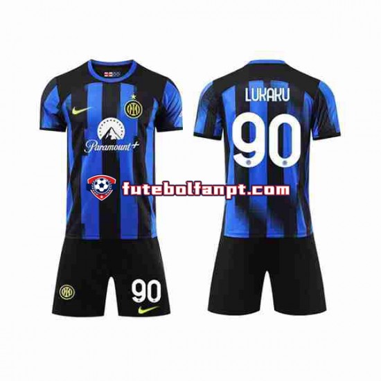 Camisola Principal Inter de Milão Lukaku 90 Época 2023/2024 Manga Curta ,Criança