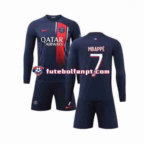 Camisola Principal Paris Saint-Germain Kylian Mbappe 7 Época 2023/2024 Manga Comprida ,Criança