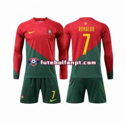 Camisola Principal Seleção Portuguesa Ronaldo 7 World Cup 2022 Manga Comprida ,Criança