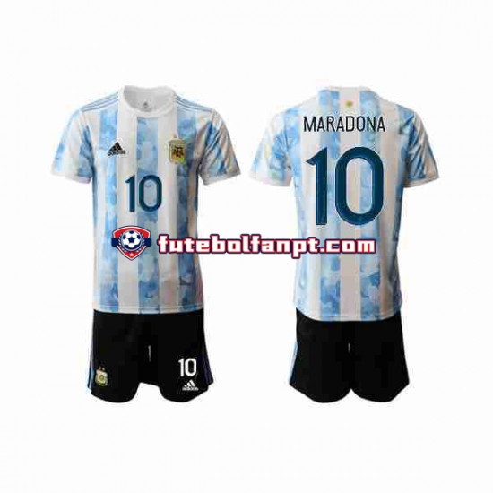 Camisola Principal Seleção Argentina Maradona 10 2020-2021 Manga Curta ,Criança