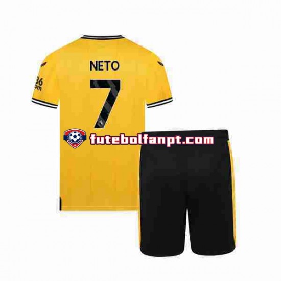 Camisola Principal Wolverhampton Wanderers NETO 7 Época 2023/2024 Manga Curta ,Criança