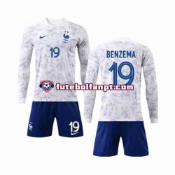 Camisola Alternativo Seleção Francesa Benzema 19 World Cup 2022 Manga Comprida ,Criança