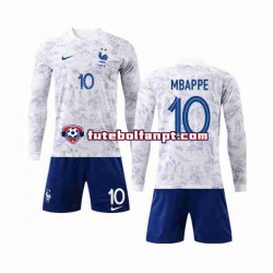 Camisola Alternativo Seleção Francesa Mbappe 10 World Cup 2022 Manga Comprida ,Criança