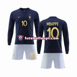 Camisola Principal Seleção Francesa Mbappe 10 World Cup 2022 Manga Comprida ,Criança