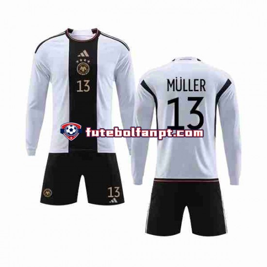 Camisola Principal Seleção Alemã MULLER 13 World Cup 2022 Manga Comprida ,Criança