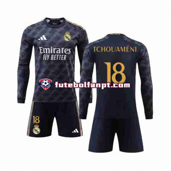 Camisola Alternativo Real Madrid Aurelien Tchouameni 18 Época 2023/2024 Manga Comprida ,Criança