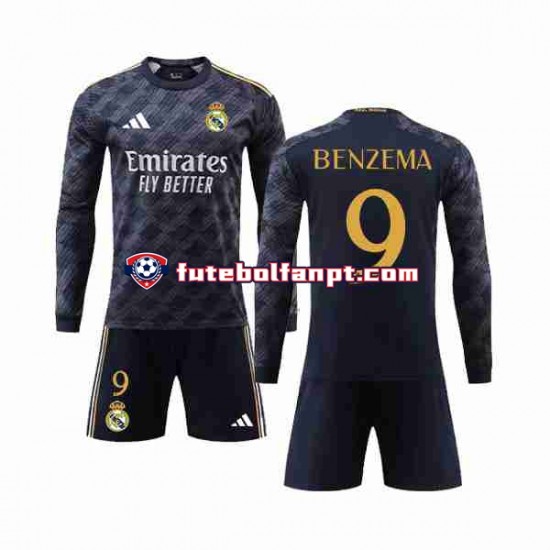 Camisola Alternativo Real Madrid Benzema 9 Época 2023/2024 Manga Comprida ,Criança